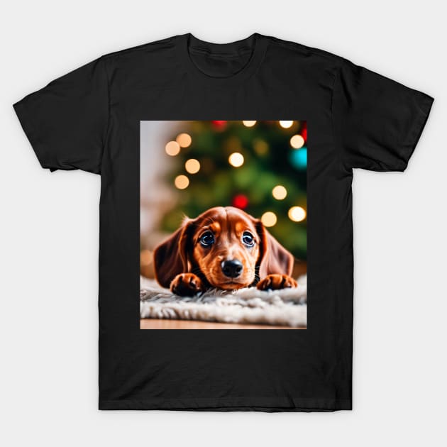 Cute Christmas Dachshund Puppy T-Shirt by nicecorgi
